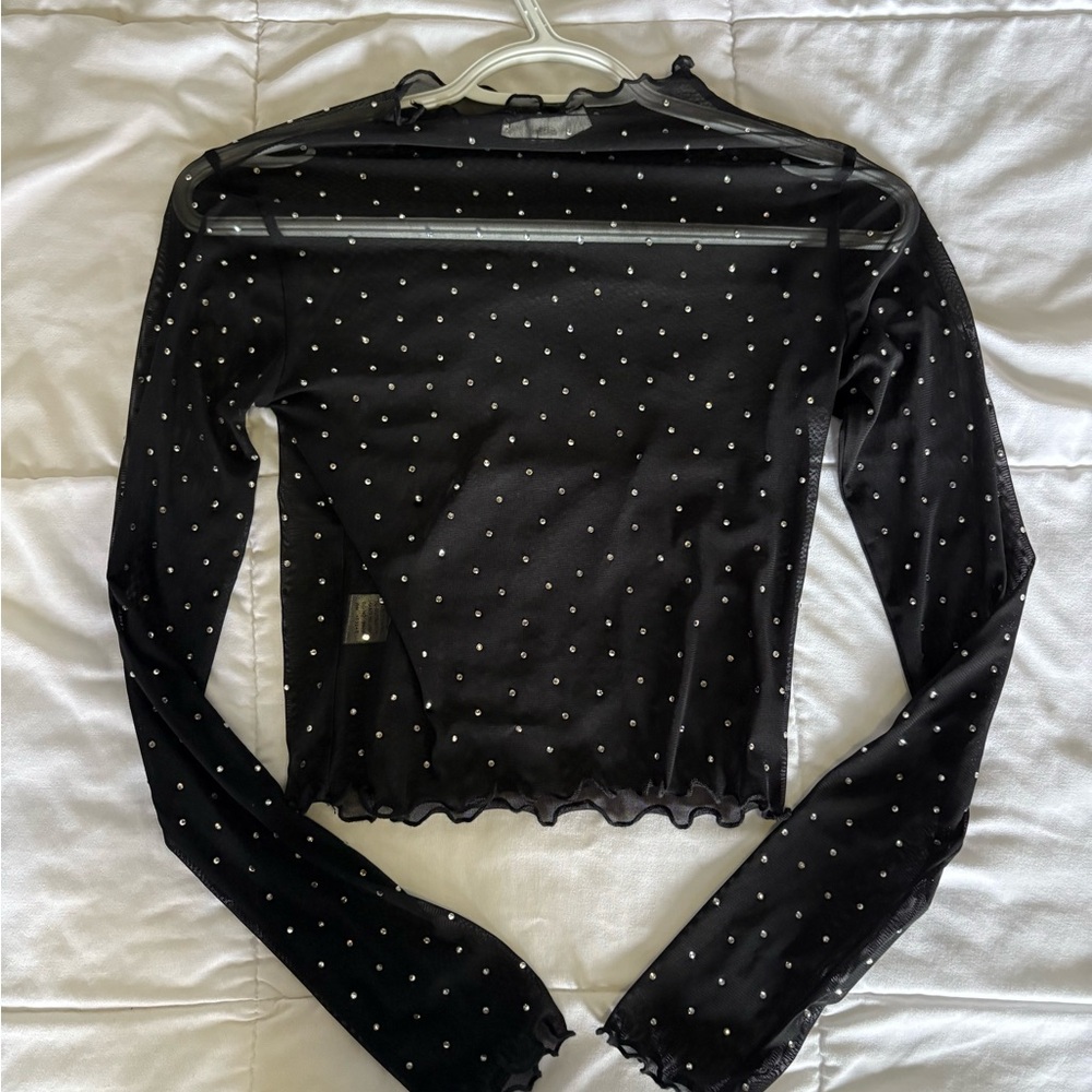 Black Sheer Long Sleeve Top